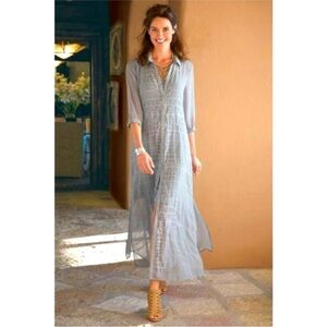 Soft surroundings ibiza sheer embroidered blue gray maxi dress size M